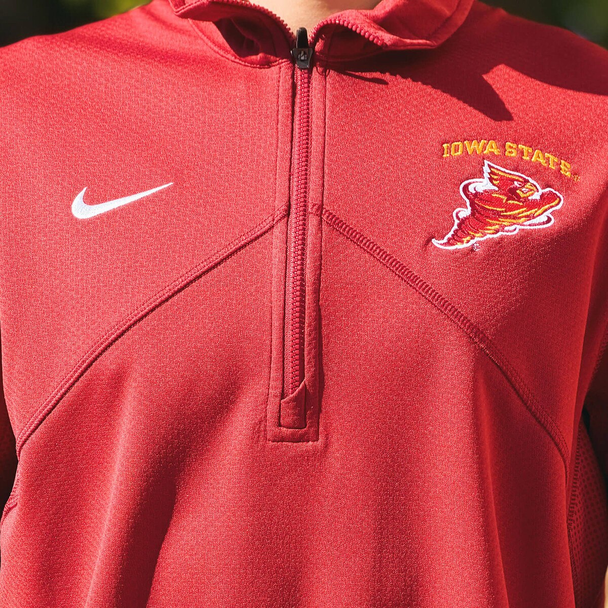 Nike Punching Cy Cardinal Dri-Fit Quarter Zip design close up